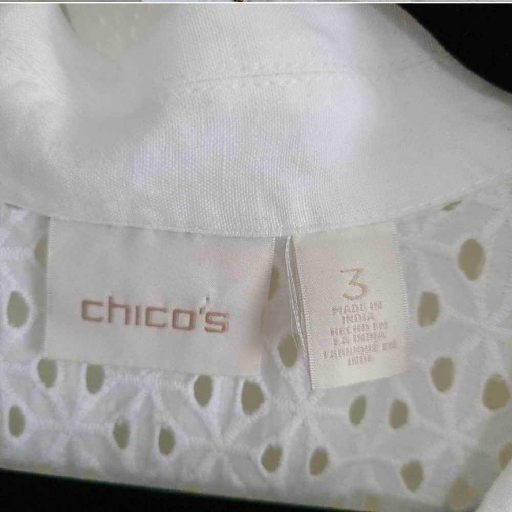 Chico's alabaster Linen Eyelet 3/4 Sleeve Jacket L - Picture 8 of 13